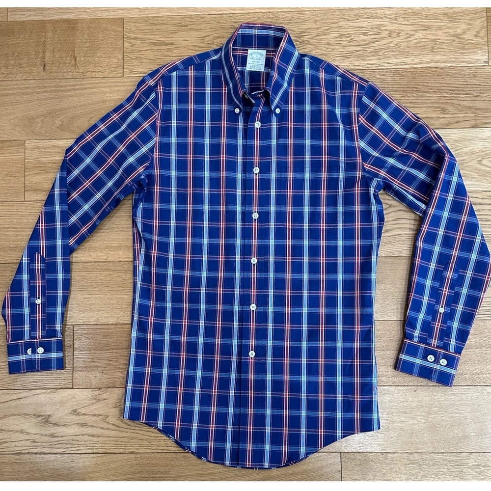 Brooks Brothers Milano Non-Iron Shirt- size S, blue plaid